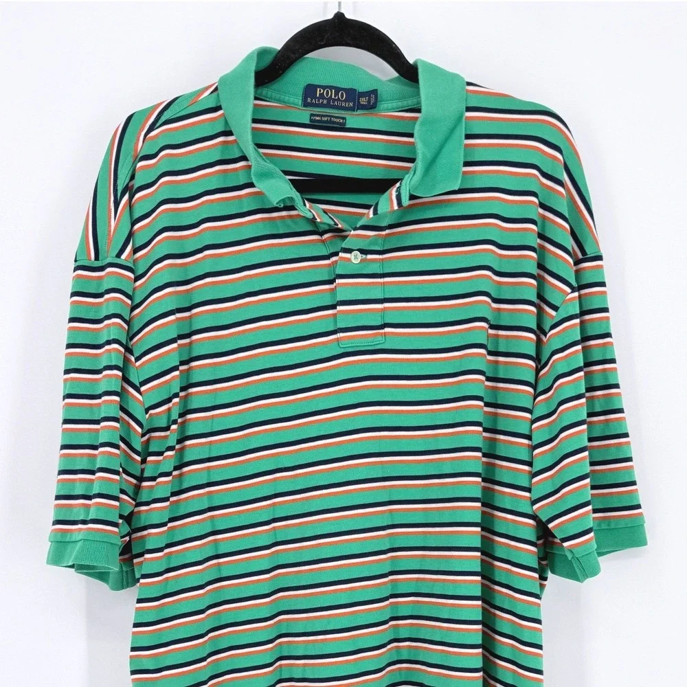 Polo Ralph Lauren Mens 2XLT Tall Multi Pony‎ Green Striped Soft Polo Shirt Golf